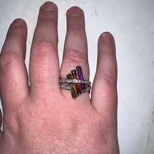 Source Unknown Multicolor Baguette Crystal Ring with Pavé Bands